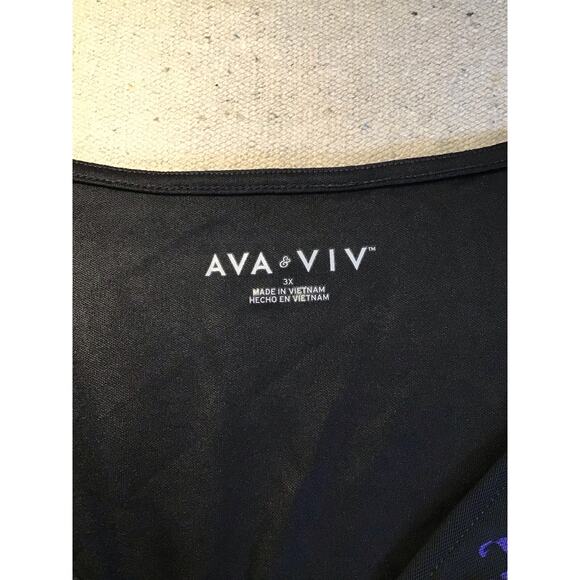 Ava & Viv floral frilly V-Neck lined Short Sleeve Shirt Sz 3X Black NWT - Picture 9 of 9